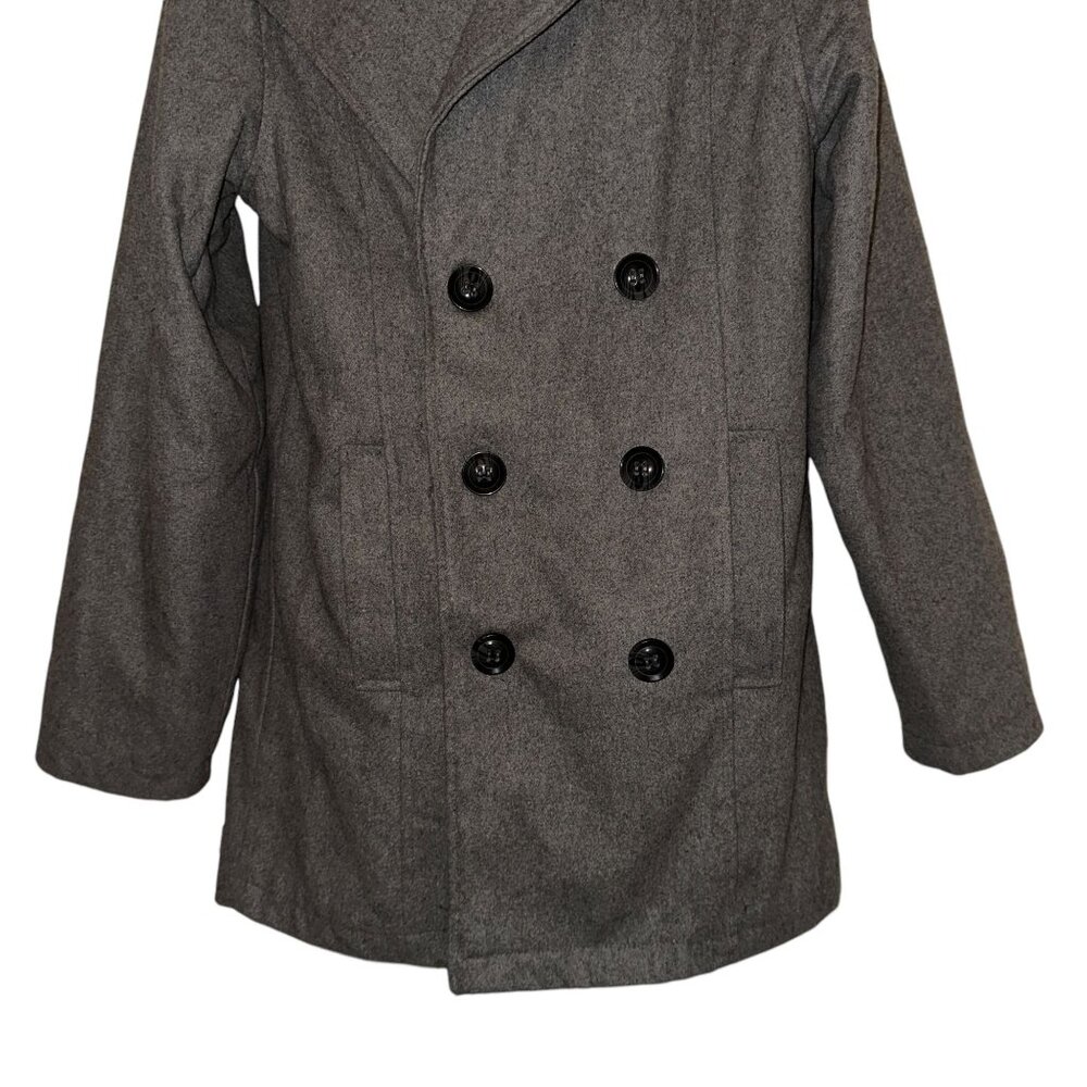 Rare Black Brand Pea Coat Mens L Gray Wool Pockets Lined Collared Dress Work - Picture 3 of 8